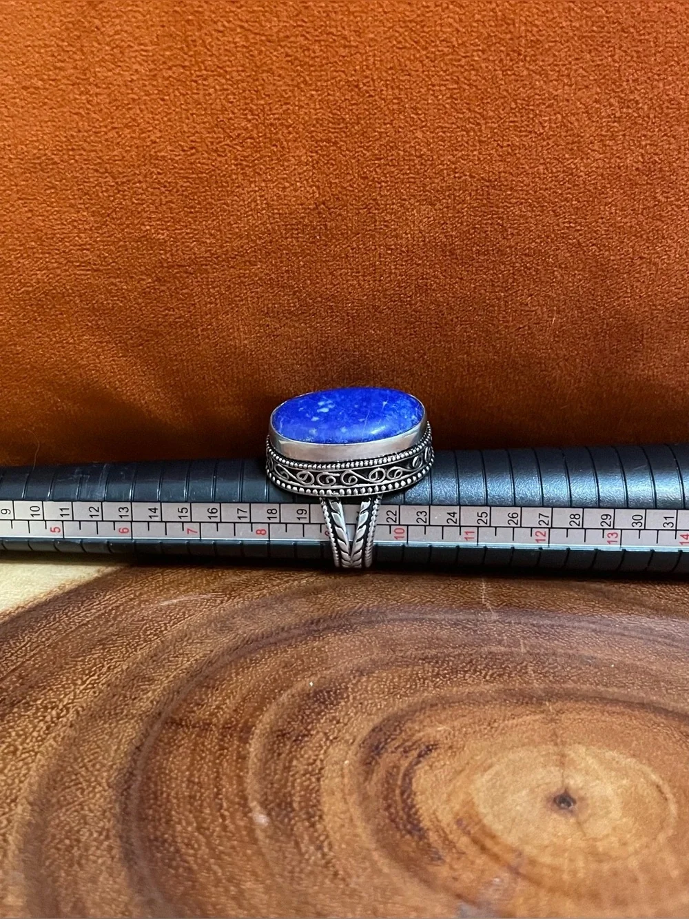 Genuine Lapis Lazuli Silver Over Stainless Steel Oval Statement Ring Unisex NWOT